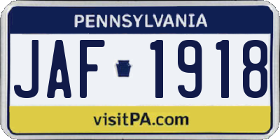 PA license plate JAF1918