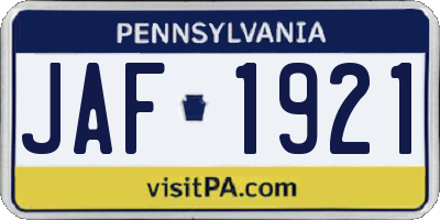 PA license plate JAF1921