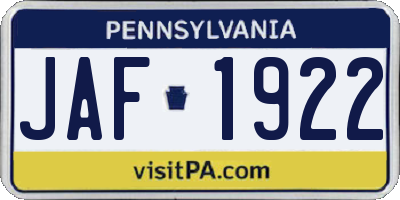 PA license plate JAF1922