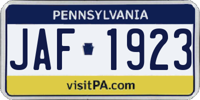 PA license plate JAF1923