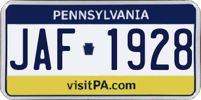 PA license plate JAF1928