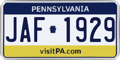 PA license plate JAF1929