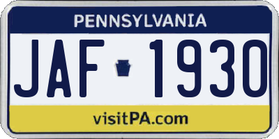 PA license plate JAF1930