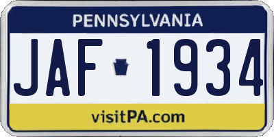 PA license plate JAF1934