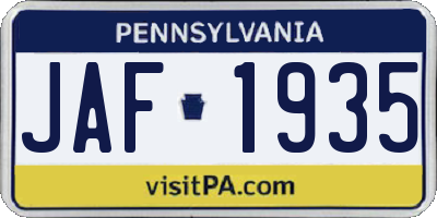 PA license plate JAF1935