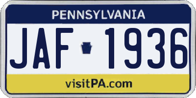 PA license plate JAF1936