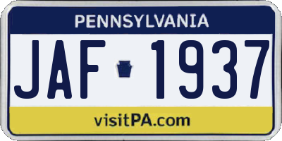 PA license plate JAF1937