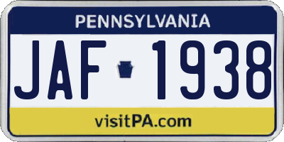 PA license plate JAF1938