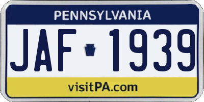 PA license plate JAF1939