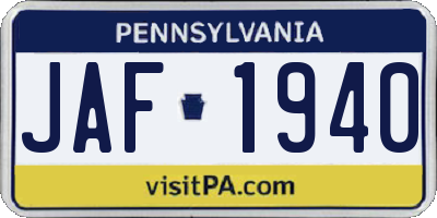 PA license plate JAF1940