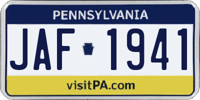 PA license plate JAF1941