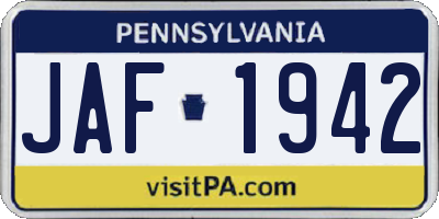 PA license plate JAF1942