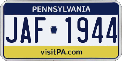 PA license plate JAF1944