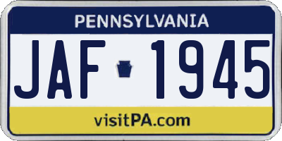 PA license plate JAF1945