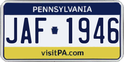 PA license plate JAF1946