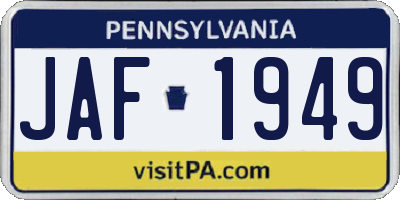 PA license plate JAF1949