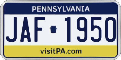 PA license plate JAF1950