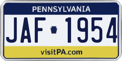 PA license plate JAF1954