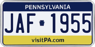 PA license plate JAF1955