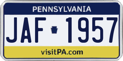 PA license plate JAF1957