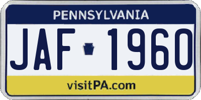 PA license plate JAF1960