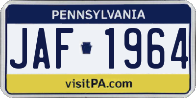 PA license plate JAF1964