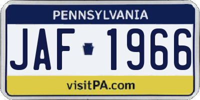 PA license plate JAF1966