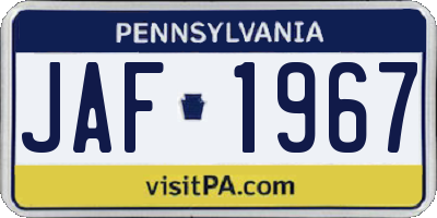 PA license plate JAF1967