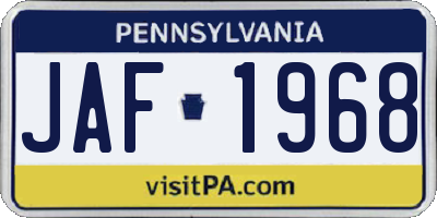 PA license plate JAF1968