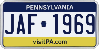 PA license plate JAF1969