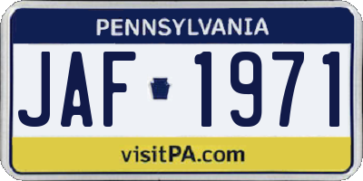 PA license plate JAF1971