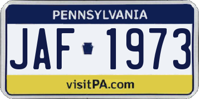 PA license plate JAF1973