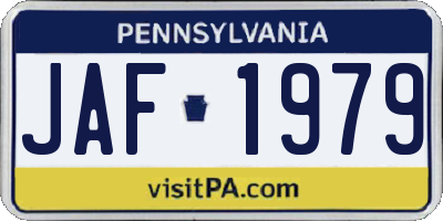 PA license plate JAF1979