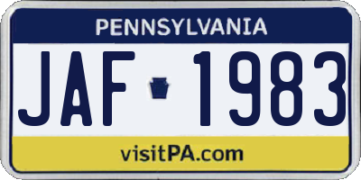 PA license plate JAF1983