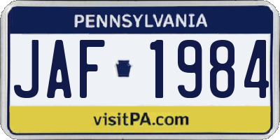 PA license plate JAF1984