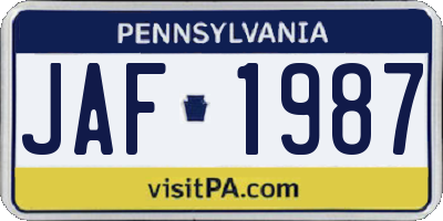 PA license plate JAF1987