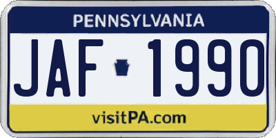 PA license plate JAF1990