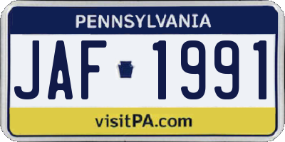 PA license plate JAF1991