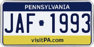 PA license plate JAF1993