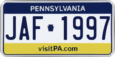 PA license plate JAF1997