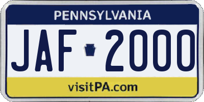 PA license plate JAF2000