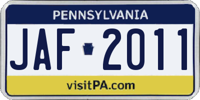 PA license plate JAF2011