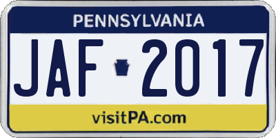 PA license plate JAF2017