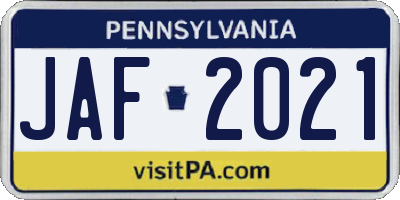 PA license plate JAF2021