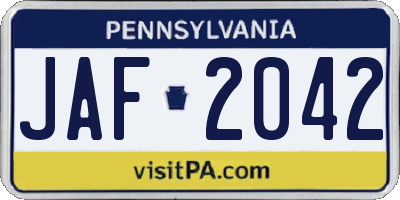 PA license plate JAF2042