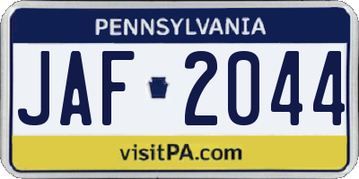 PA license plate JAF2044