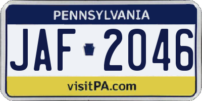 PA license plate JAF2046