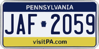 PA license plate JAF2059