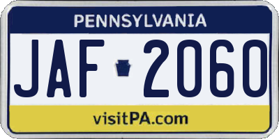 PA license plate JAF2060