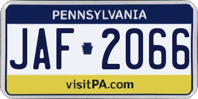 PA license plate JAF2066